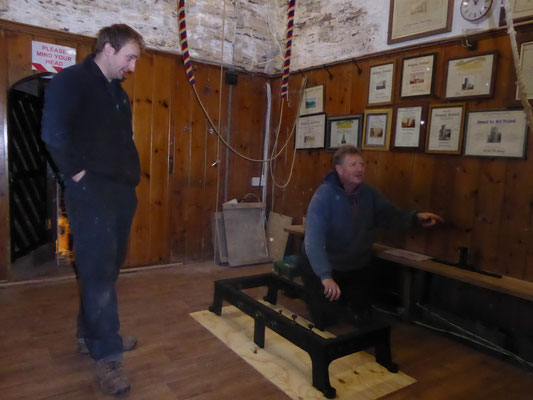 Lunk and Dave with the frame in the Ringing Chamber 