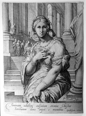 Jan Pietersz Saenredam (1565-1607), Adultera, kUPFERSTICH