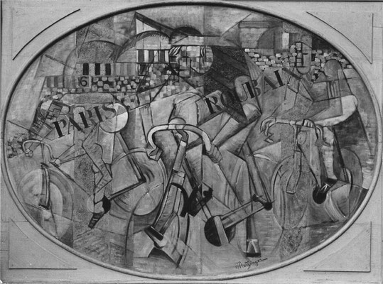 Fälschung Metzinger,"Radrennen" 1912, Öl/Lw.98x130cm (oval) , privat D