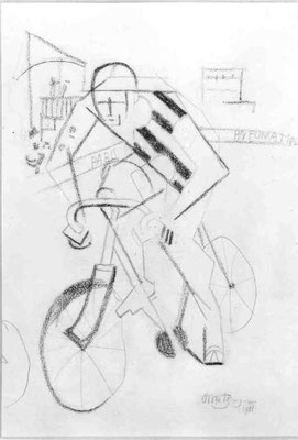 Jean Metzinger, Le cycliste, 1912, schw. Farbstift 35,5x26cm, Paris MNAM.