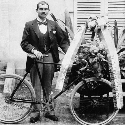 Arthur Linton (1872-1896;wohl stes Dopingopfer) Worldchampion, mit Simpson Chain-Velo