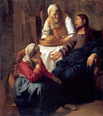 Jan Vermeer, Jesus bei Maria und Martha, 1654-56, Edinburgh, Nat.Gall. of Scotland, Lw.160x141cm (konventioneller Deute- oder Redegestus)