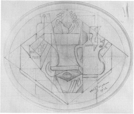 Jean Metzinger, nature morte 1912, 21x25cm; Mus. nat. d'Art Moderne Paris