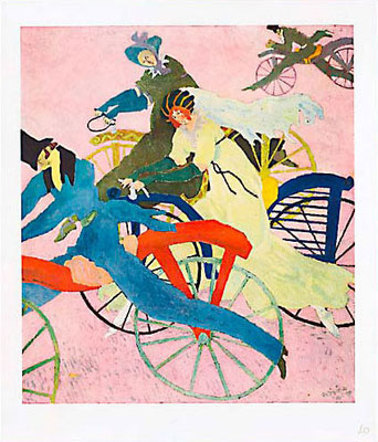 Lyonel Feininger, Draisinenfahrer 1910 Öl/Lw.96x84,5cm privat