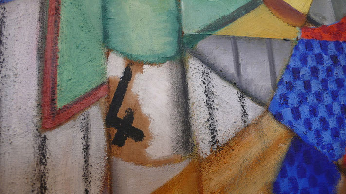idem, auf ungrundierter Leinwand: die "4" der vierten Dimension (Geschwindigkeit, Zeit)