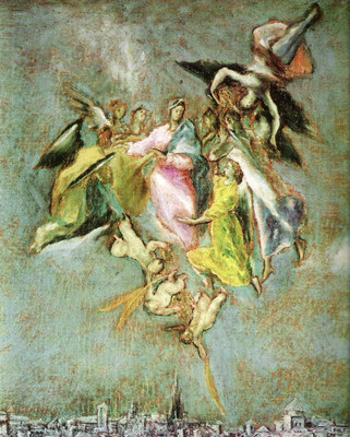 El Greco, Toledo-Plan Detail: Kathedralturm und Assunta/Immacolata darüber