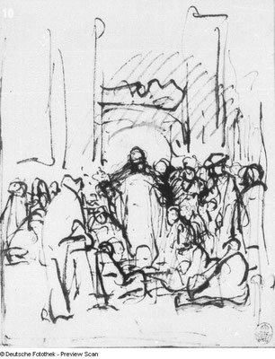 Rembrandt, Christus lehrend (Ehebrecherin) Tuschzeichnung, StKS Dresden