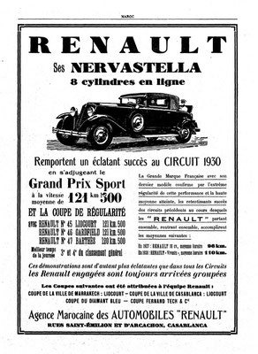 Metzingers Auto Renault Nerva Stella 1930 Sieger Liocourt am Circuit du Maroc (aus Zeitung Maroc)