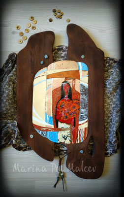 Painting FORBIDDEN LOVE Africa Ethno style Modern painting Unusual Decor art Hand-made wood Hot enamel on copper Metalworking Warm colors