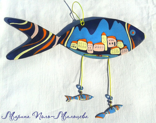 Panel FISH LAND Art Hot Enamel on copper,  2006  Панно РЫБНЫЙ КРАЙ горячая эмаль на меди