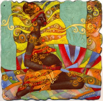 Wall panel CREATION  Painting Copper Hot enamel Africa woman pregnancy Rainbow color Stylish decor interior Bioforms Nature RelaxingТВОРЧЕСТВО   медь, горячая эмаль