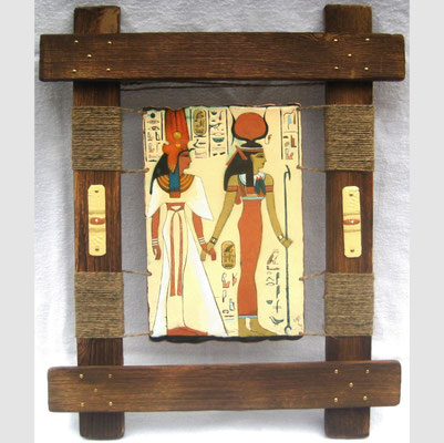 ISIDA AND NIFERTITI (Egypt triptych part 2) copper, hot enamel, hand-made wood, hemp, 2010 ИЗИДА И НИФЕРТИТИ (2 часть триптиха Египет)    медь, горячая эмаль, дерево ручной обработки, пенька, 2010 г