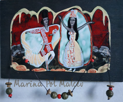  WEDDING DANCE hot enamel on copper 2011 Caucasian motifs National outfits Wedding He and she Mountains  2011 СВАДЕБНЫЙ ТАНЕЦ горячая эмаль на меди 