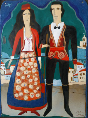 WEDDING DANCE hot enamel on copper 2011 Caucasian motifs National outfits Wedding He and she Mountains