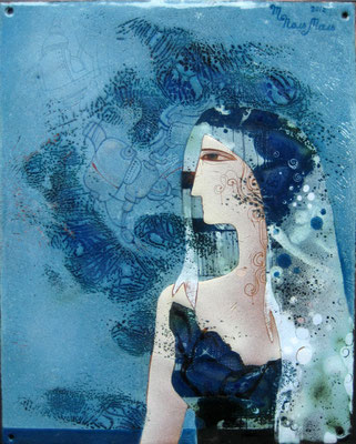 Painting CASSIOPEIA Marina Pol-Malcev Enamel Copper Unique Space Gift Modern style Handmade Beauty Blue White Metalworking Art СreationКАССИОПЕЯ  2012 г,  медь, горячая эмаль   