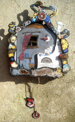 Watch night light HOUSE OF BROWNIE copper, hot enamel, 2005 Часы-ночник ДОМИК ДОМОВОГО    медь, горячая эмаль