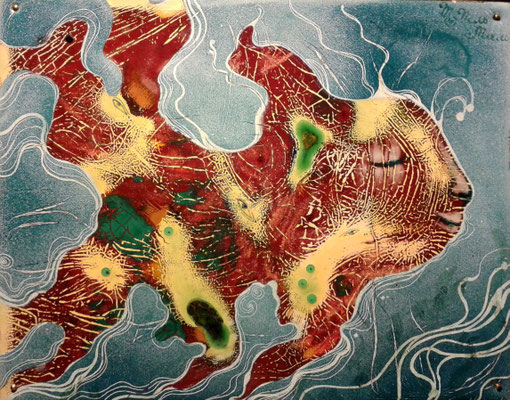 FISH THAT PURRS A LITLE SONG copper, hot enamel, 2013 РЫБА, КОТОРАЯ МУРЛЫЧЕТ ПЕСЕНКУ медь, горячая эмаль