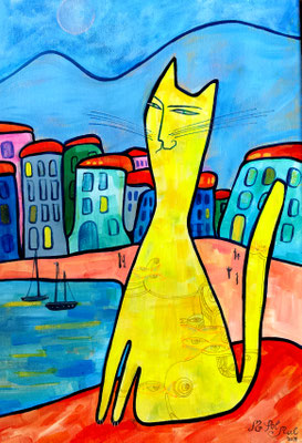 Painting "Yellow Cat" acrylic on canvas, 50x35 cm, 2017   Живопись "Жёлтый кот". Холст, акрил, 50Х35 см, 2017 год