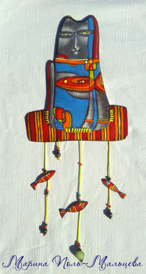 Panel CAT AND FISHES  hot enamel on copper 2013