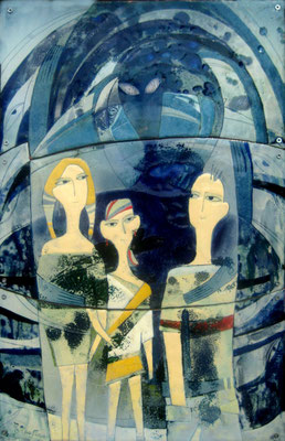 INDIGO CHILDREN  copper, hot enamel,  80X60 cm,  2012     ДЕТИ ИНДИГО  медь, горячая эмаль, 80X60 см, 2012