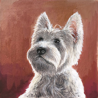Hund Terrier, 2018, Acrylfarben auf Papier, 11 x 11 cm