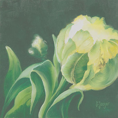 Tulpen gelb 2, 2020, Ölfarben auf Leinen, 20 x 20 cm