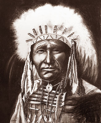 Indian Men Ghost_Bear Crow by Wendelin- E.Curtis , 2013, Sepiastift auf Papier, 50 x 60 cm
