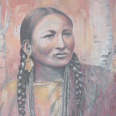 Indianerin 1, 2020, Acryl- Ölfarben auf Leinen, 41 x 33,5 cm