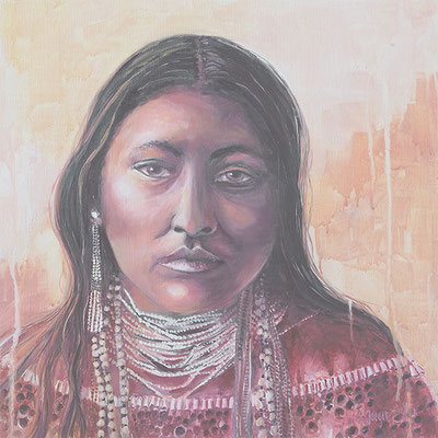 Indianerin 2, 2020, Acryl- Ölfarben auf Leinen, 34,5 x 34,5 cm