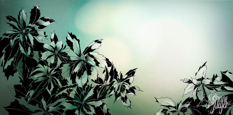 Natur – Garten – Strauch – Tessin-CH, 2019, Tusche auf Papier, Einfärbung digital, 25 x50 cm
