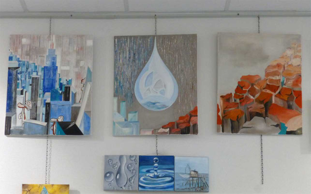 "l'eau", tryptique de Nathalie R., en dessous : tryptique de Christiane P.