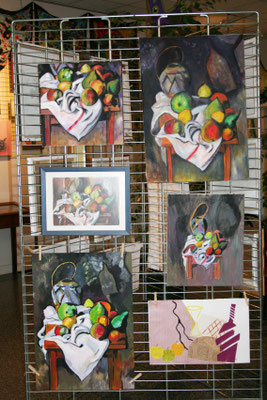 Nature morte d'après Cézanne, technique : peinture à l'huile/acrylique