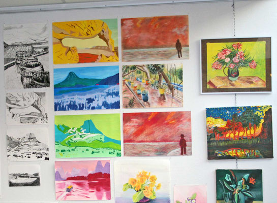 Etudes de paysages en camaïeu à la gouache, rtravail des valeurs à la plume, reproductions