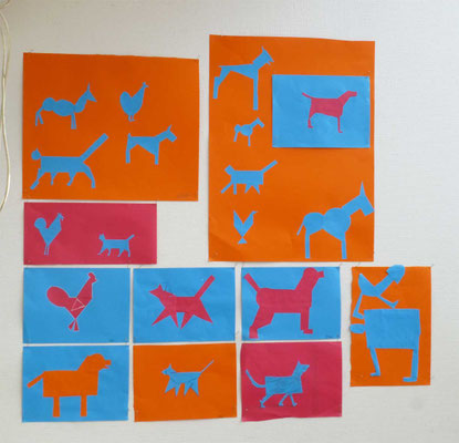 Collages ; recherches pour "les musiciens de Brême"