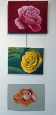 Thématique : les roses, techniques : mine graphite, lavis, pastel et peinture