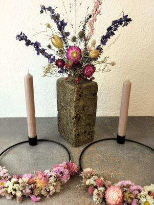 Trockenblumenkerzenhalter, MukaVase antik