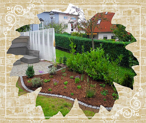 Beeteinfassung aus Granitpflaster/Bepflanzung
