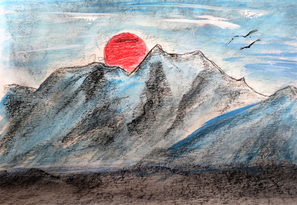 Pilatus mit Sonnenuntergang. Acryl und Graphit auf Papier 40 x 30 cm 25.00