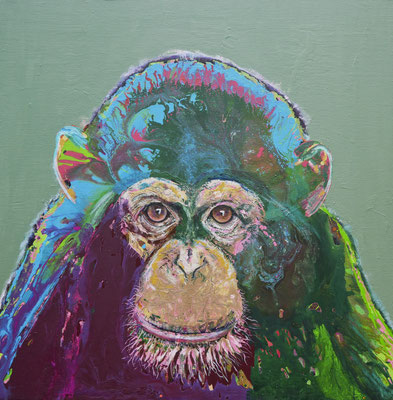 "Schimpanse", Acryl auf Leinwand, 140 x 140, 2021 Künstler: Christian Gloystein (Privatbesitz)