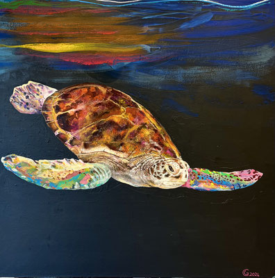 "Wasserschildkröte", Acryl auf Leinwand, 130 x 130, 2024 Künstler: Christian Gloystein (Privatbesitz)
