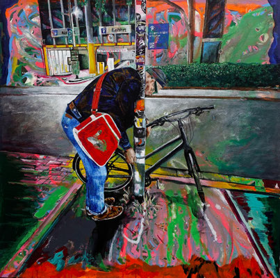 "Letzte Bestellung im Marvins", Acryl auf Leinwand, 130 x 130, 2025 Künstler: Christian Gloystein