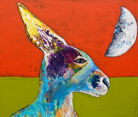 "Känguru vor der Nacht", Acryl auf Leinwand, 130 x 110, 2022 Künstler: Christian Gloystein