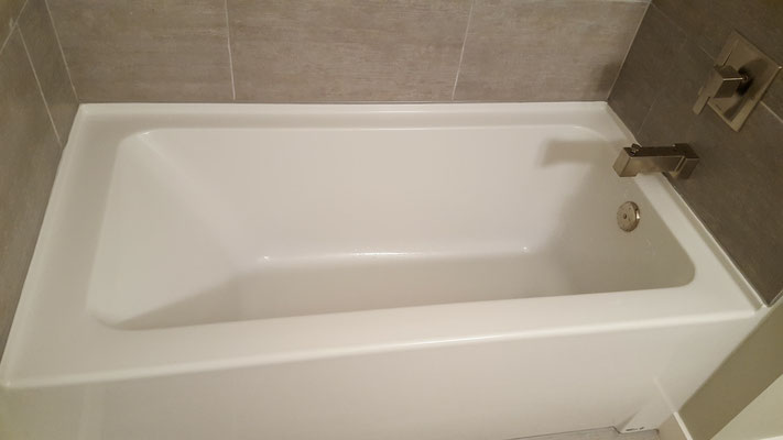 Basement bathroom renovation tile tub surround