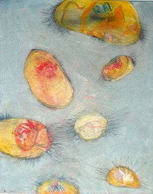  heitere Bakteroide 2,Pigmente,Material auf Lwd., verkauft      80 x 100, 2008 verkauft 