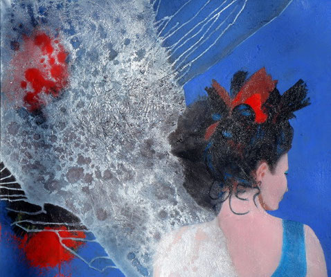 mit blauem Kleid, Acryl auf Lwd. 77 x 86,2003