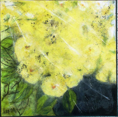  gelbe Blumen,  Acryl-Lwd.,60 x 60 ,2001 verkauft