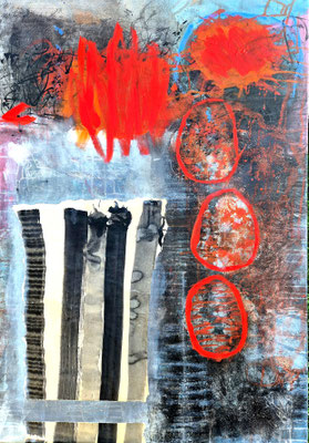 Rot in Bewegung, Mixed Media auf Lwd., 100 x 70  ,2025 