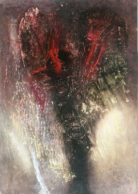 Dunkler  Engel, Acryl-Enkaustik auf Pappe,70 x 48, 2003 verkauft              2003