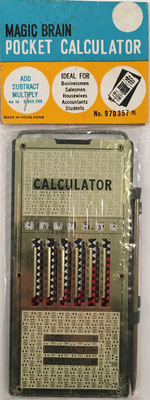 Ábaco de ranuras MAGIC BRAIN Calculator, nº 970357, hecha en Hong Kong, año 1970, 7x14 cm