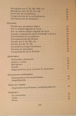 Índice del Manual Práctico de CÁLCULOS ABREVIADOS, 1ª parte: operaciones elementales y complejas